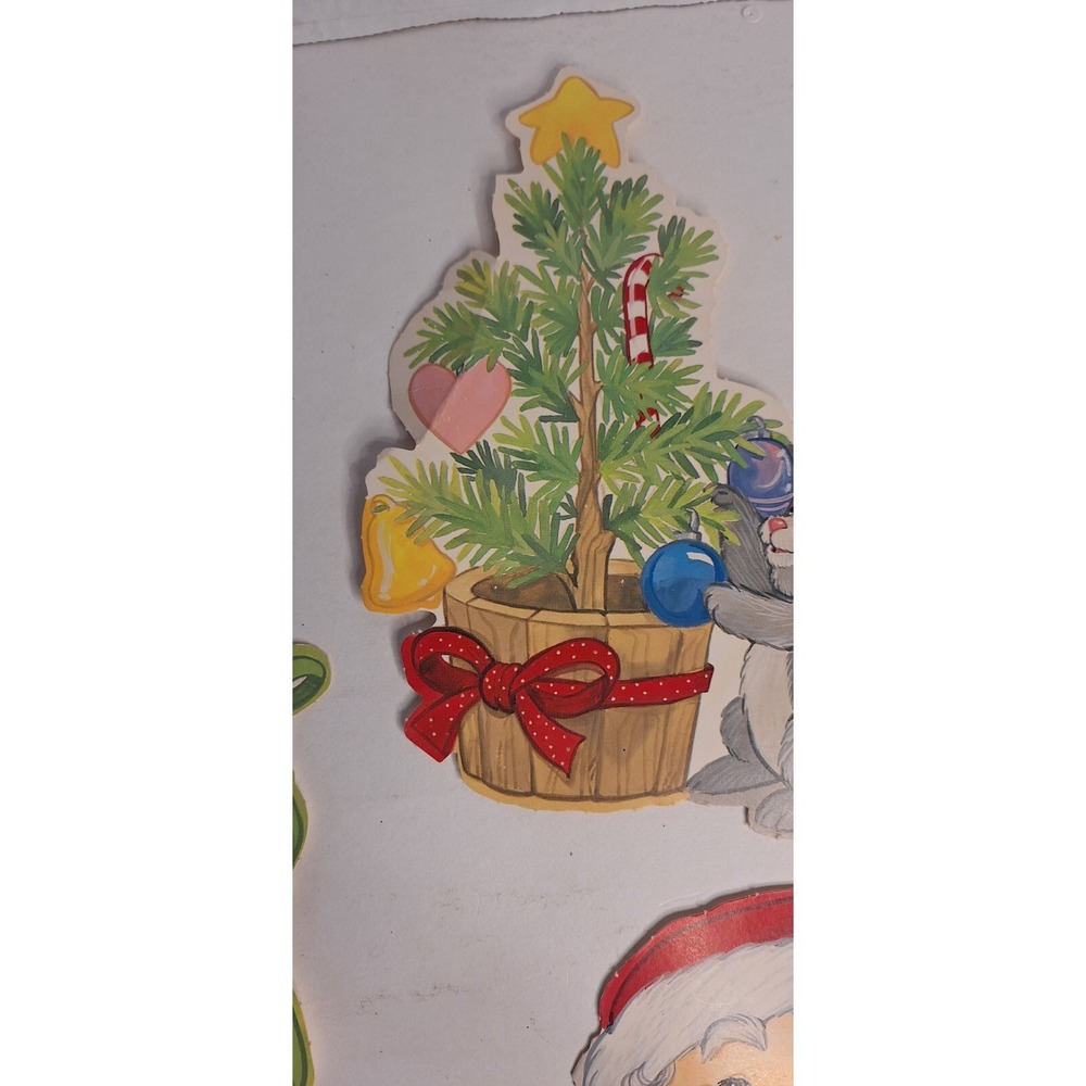 6 Vintage Hallmark Christmas Die Cut Decorations Santa Snowman Bear 1980s